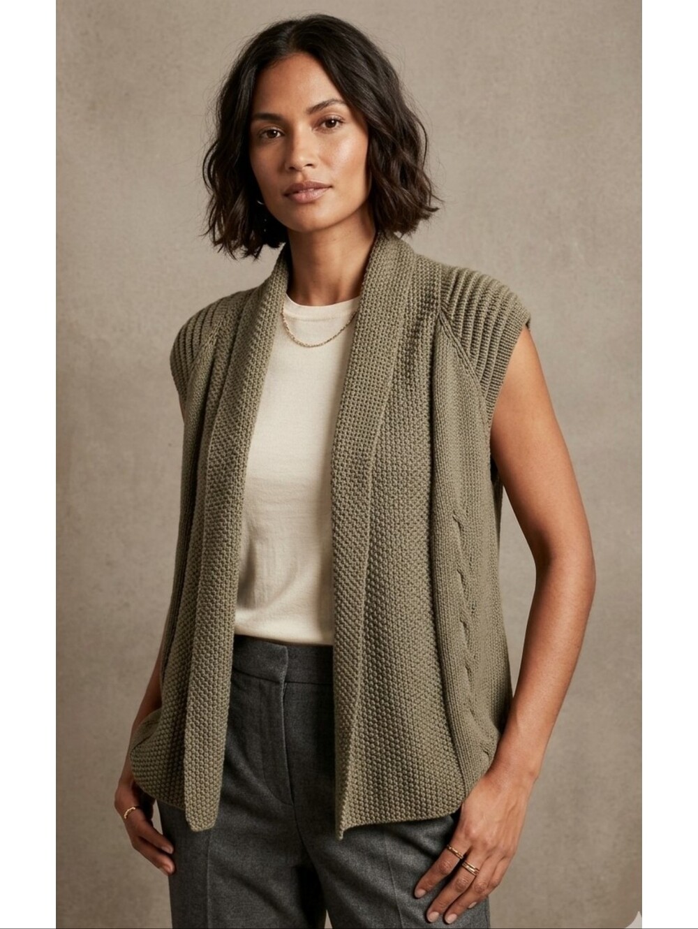 American Rag Chunky Sweater vest Olive Green Size L